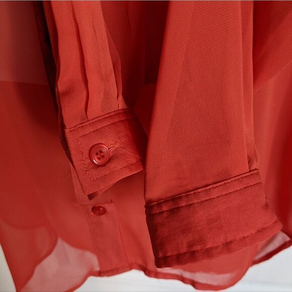 Free PEOPLE Best of Both Words Sheer Top Small Salmon red @O - Picture 6 of 9